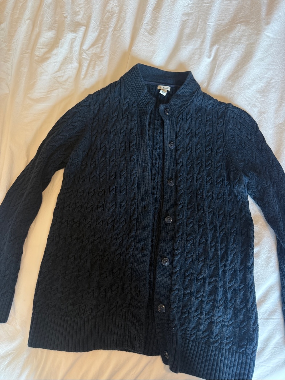 Women’s LL BEAN Navy Cable-Knit Button Cardigan Sweater